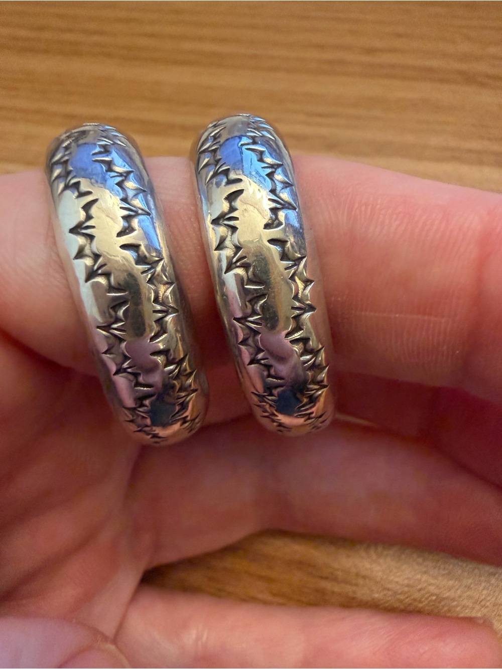925 Sterling Silver vintage handstamped round hoop earrings